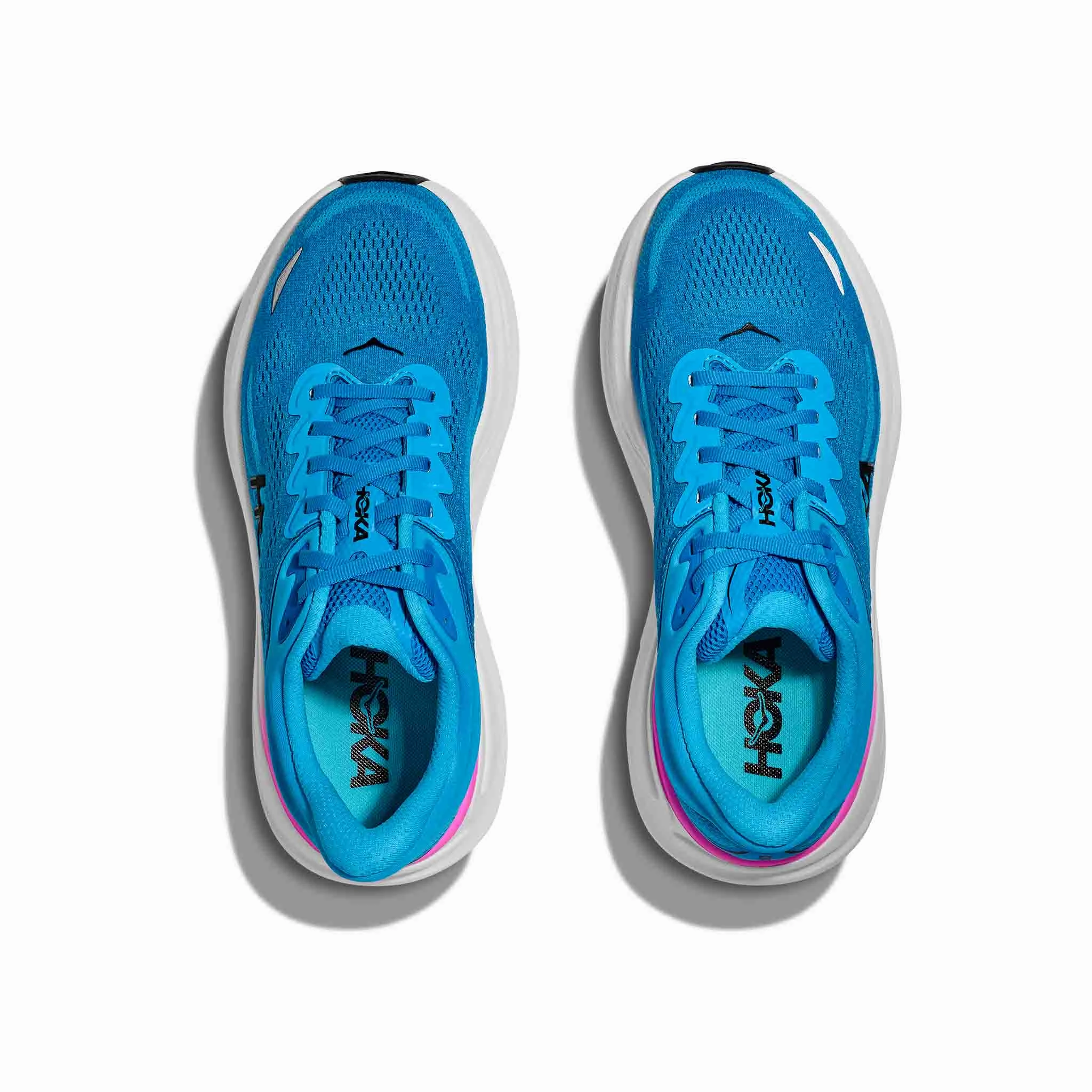 HOKA | Women's Bondi 9 Running Shoes - Skyward Blue/Neon Fuchsia Shoes Squeak
