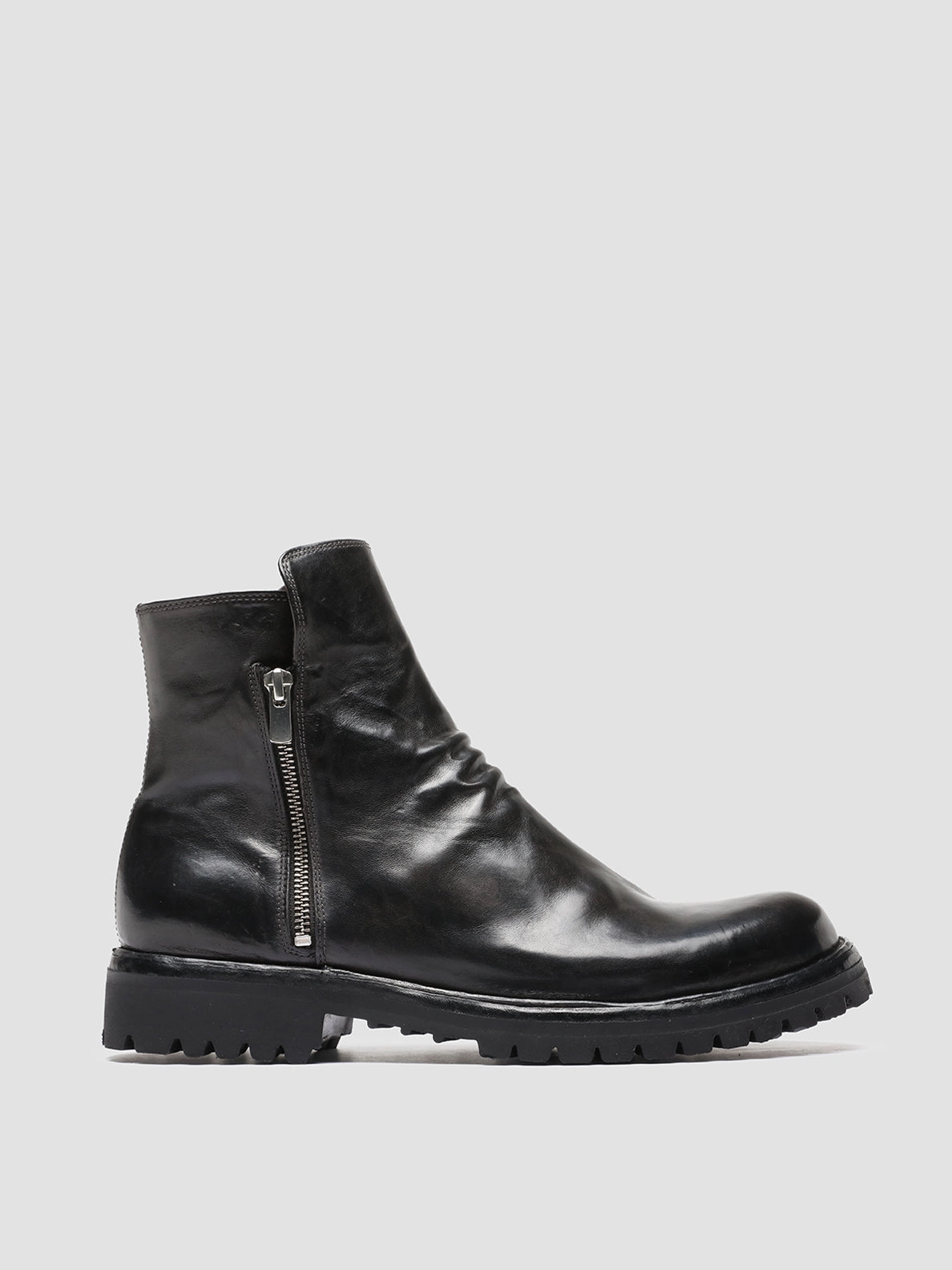 IKONIC 004 - Grey Leather Zip Boots Steel Tip Boots