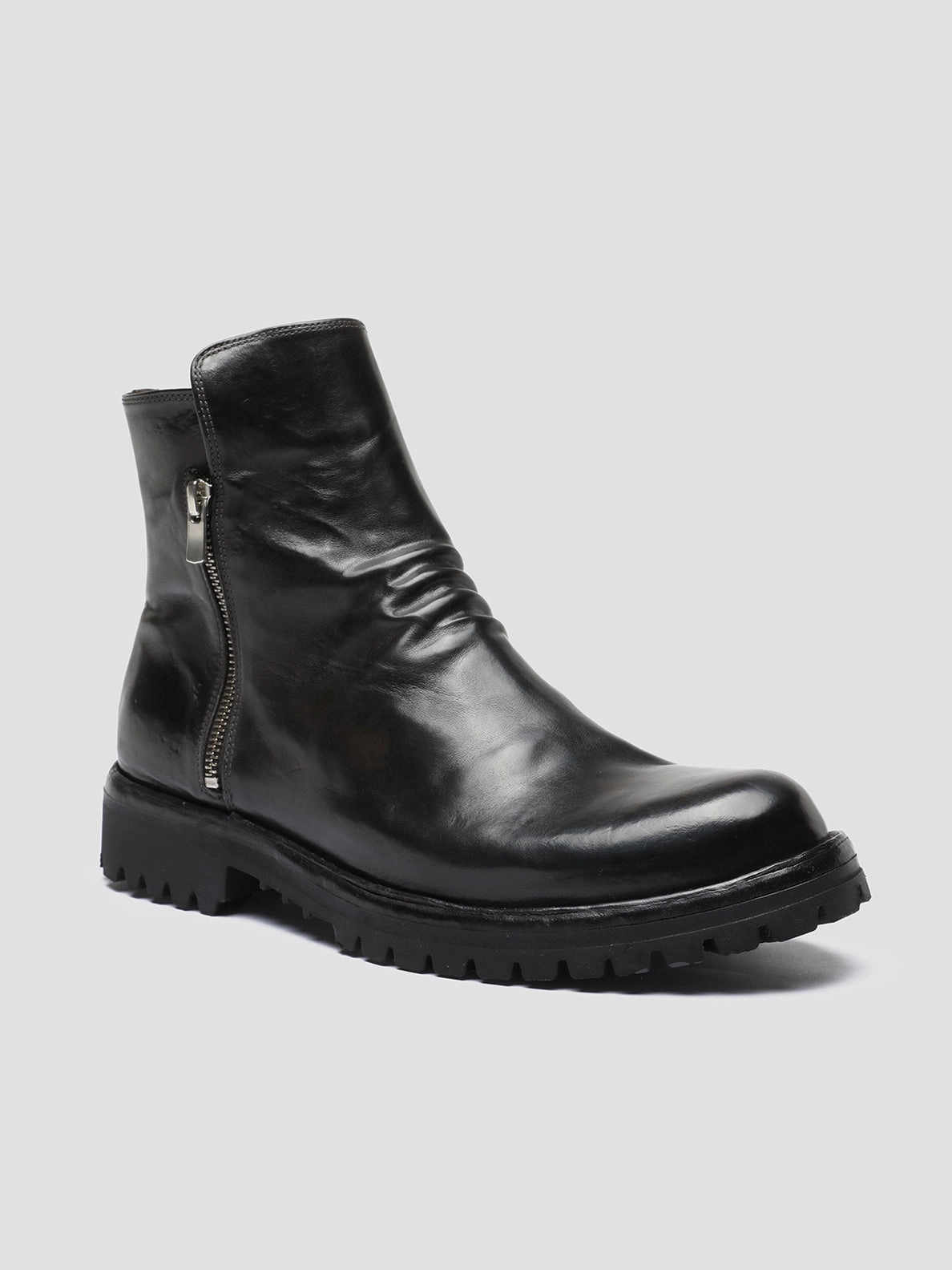 IKONIC 004 - Grey Leather Zip Boots Patent Leather Knee High Boots