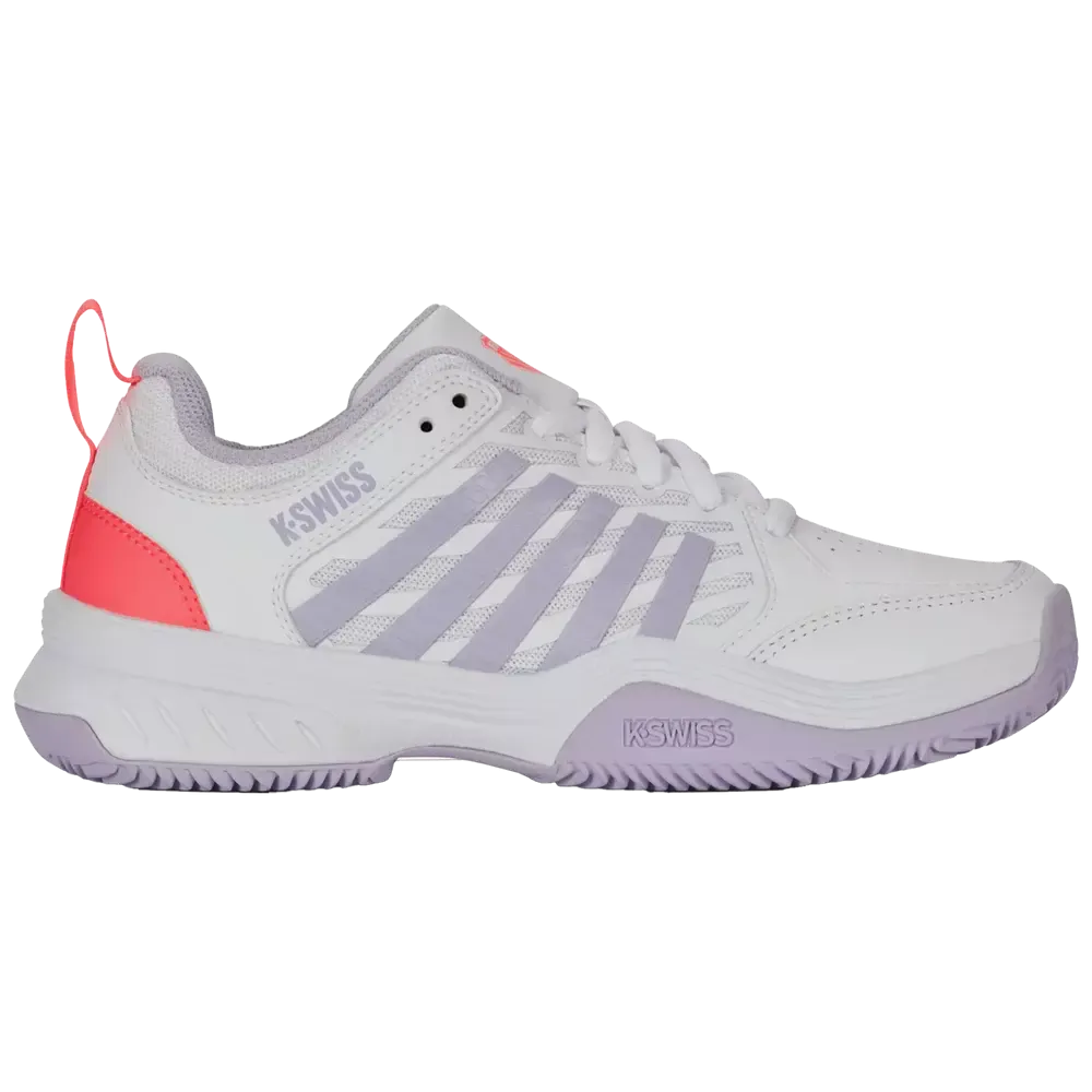 Tennis Shoes For High Instep K-Swiss Court Express 2 Clay Ladies Tennis Shoe (White/Lilac)