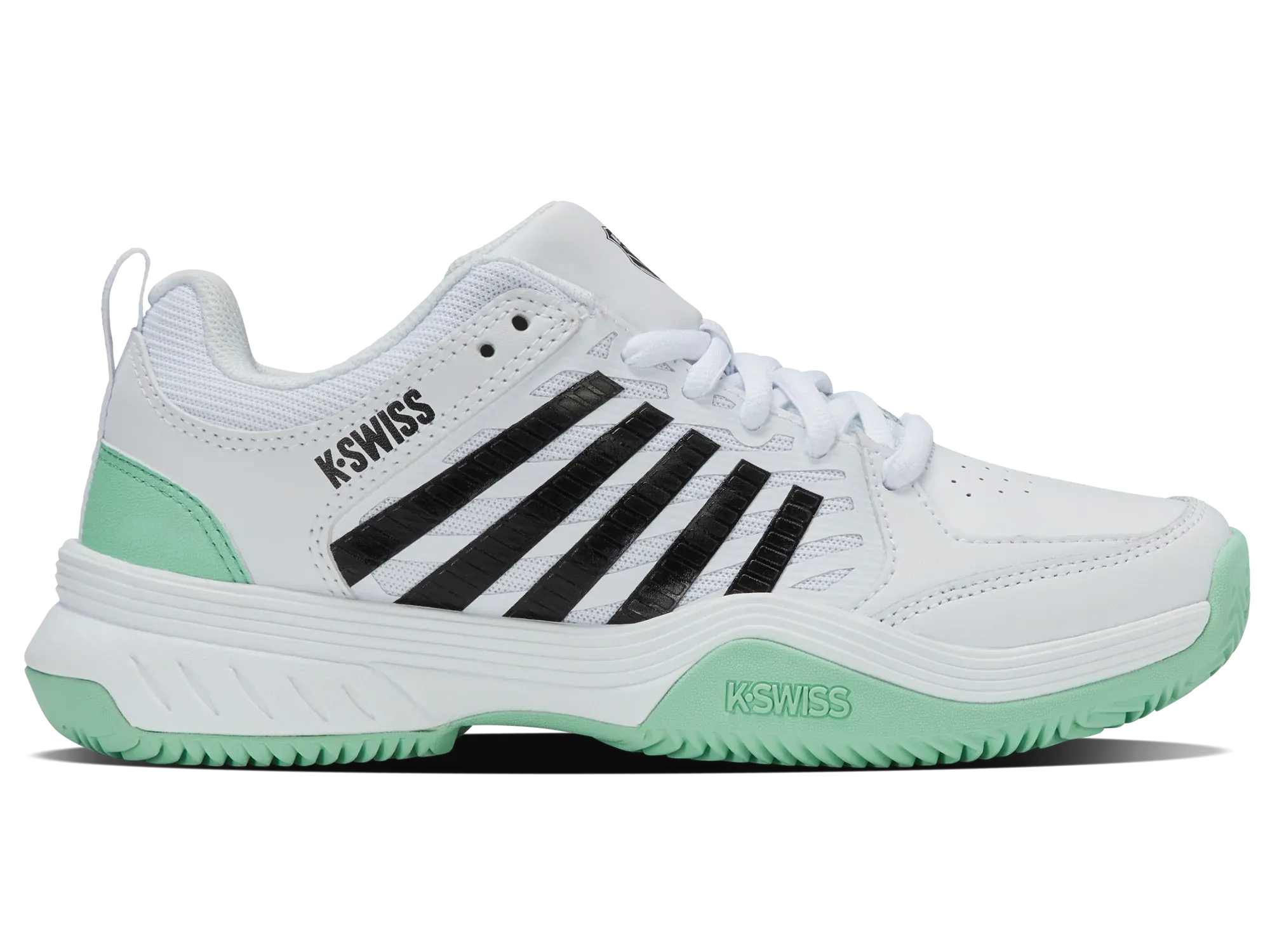Prince Venom Tennis Shoes K-Swiss Court Express 2 Clay Ladies Tennis Shoe (White/Neon Mint/Black)