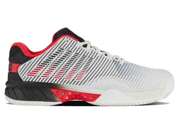 Men Wide Tennis Shoes K-Swiss Hypercourt Express 2 HB Mens Tennis Shoe (Bright White/Stretch Limo/High Risk Red)