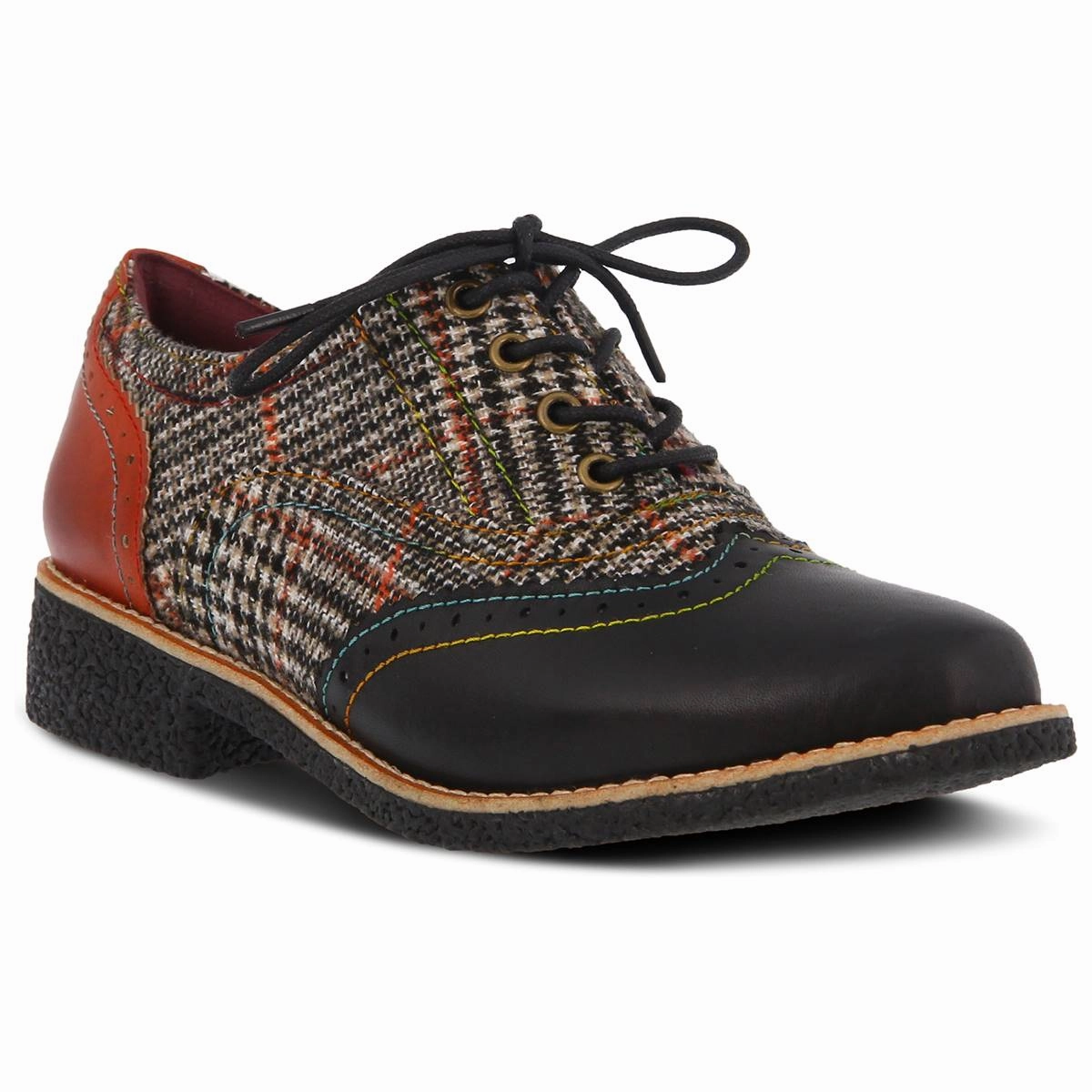 L`Artiste  by Spring Step Women's Muggiasti Oxford - Black Multi Waterproof Wingtip Oxfords