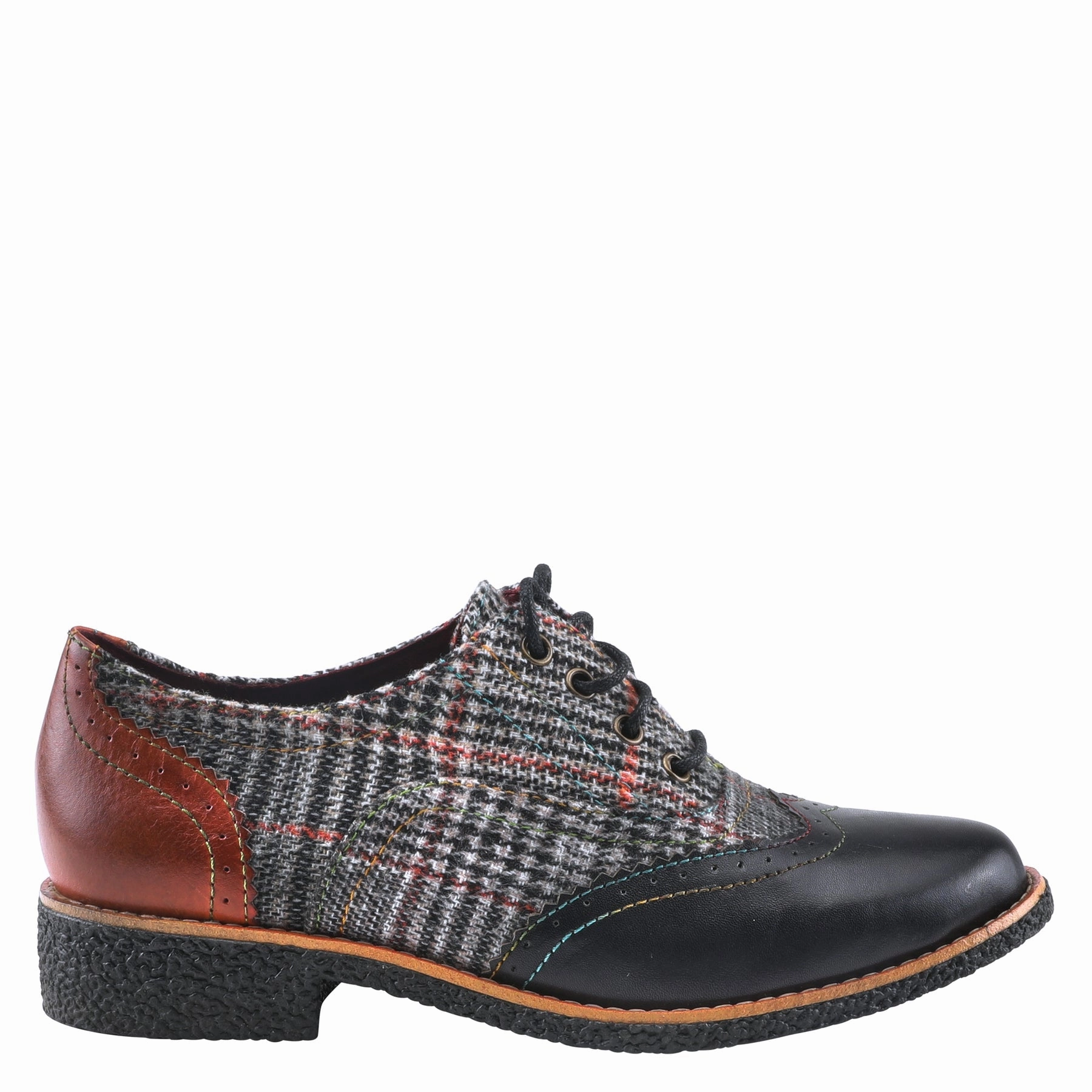 L`Artiste  by Spring Step Women's Muggiasti Oxford - Black Multi Cabaret Lace Up Platform Oxford