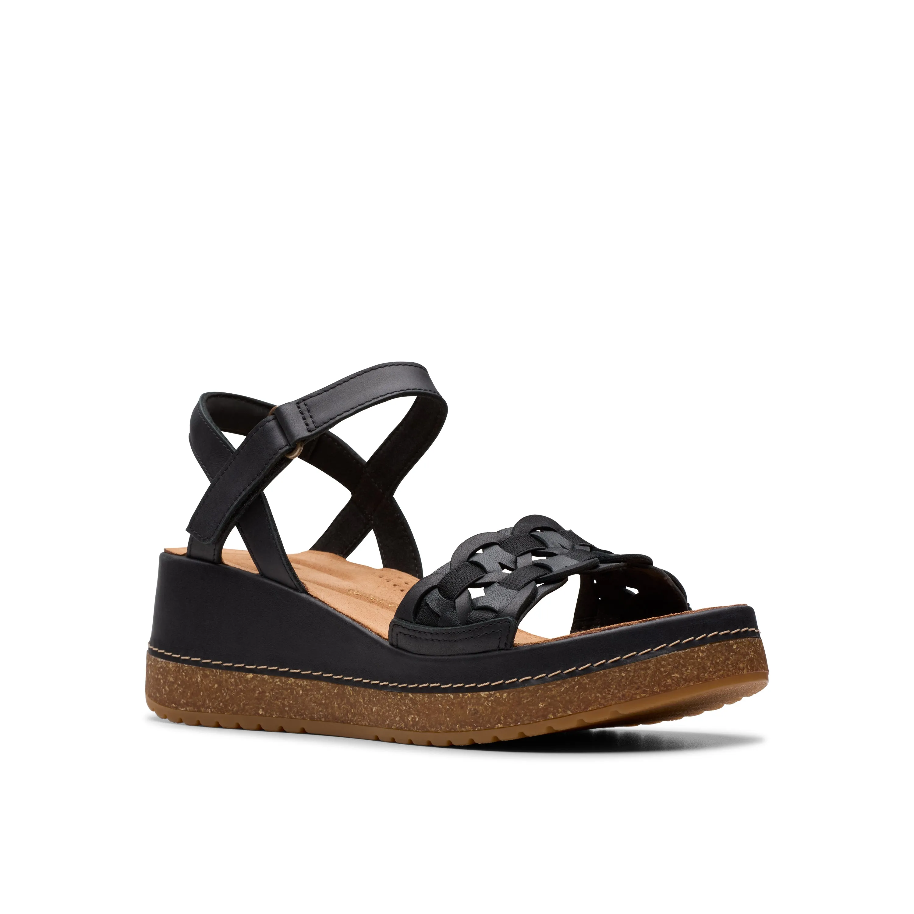 Clarks Women's Kassanda Bar Wedge Sandal - Black Slide Sandals