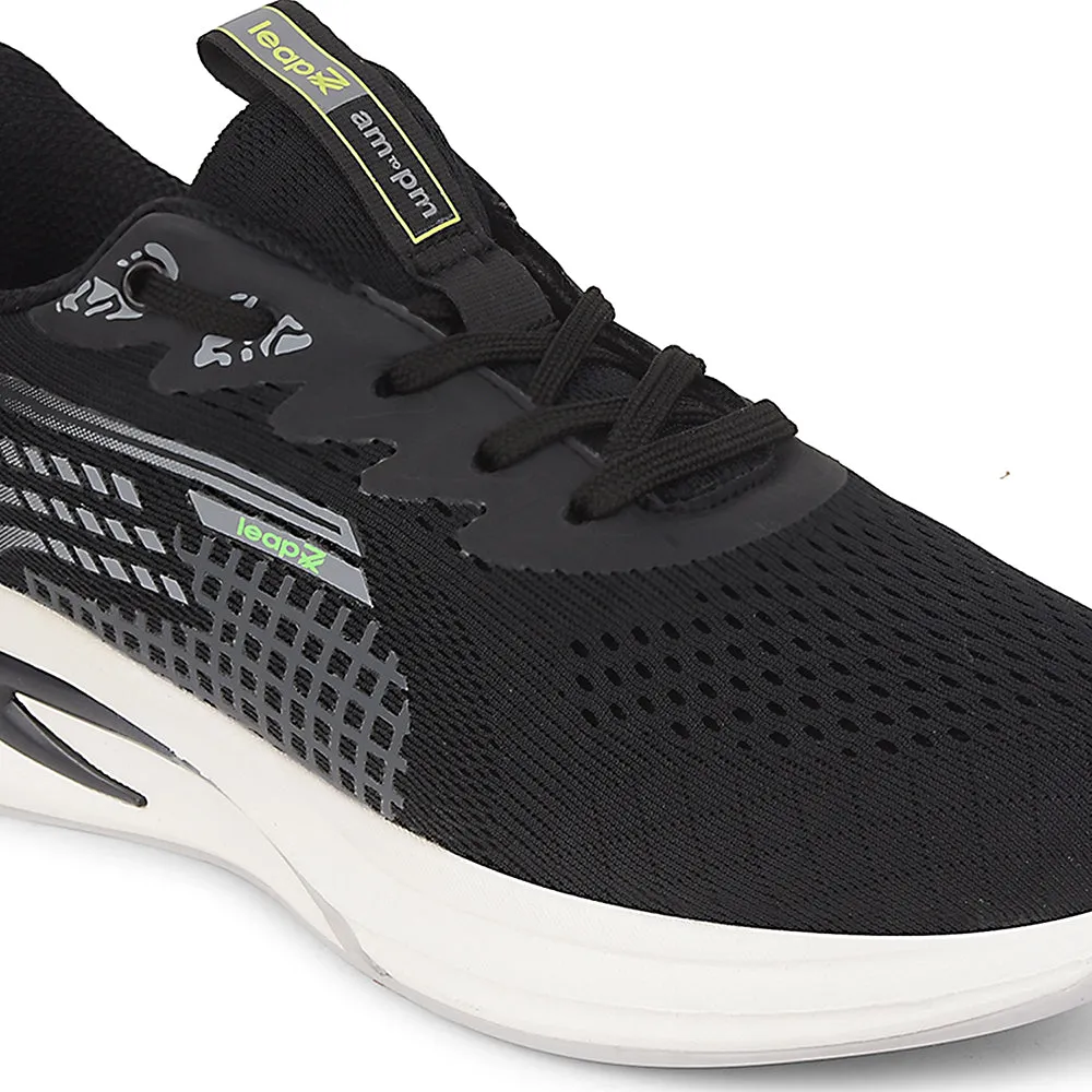 Leap7x Black Sports Lacing Running Shoes For Men KAPSTER-1 By Liberty Best Running Shoe For Stability