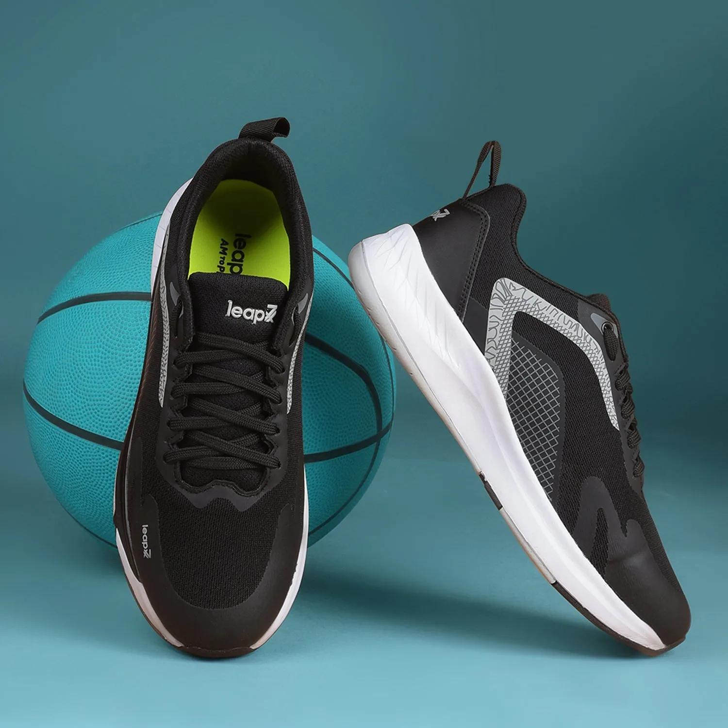 Leap7x Sports Black Running Shoes For Mens EVELSTER-E By Liberty Lightweight Road Running Shoes