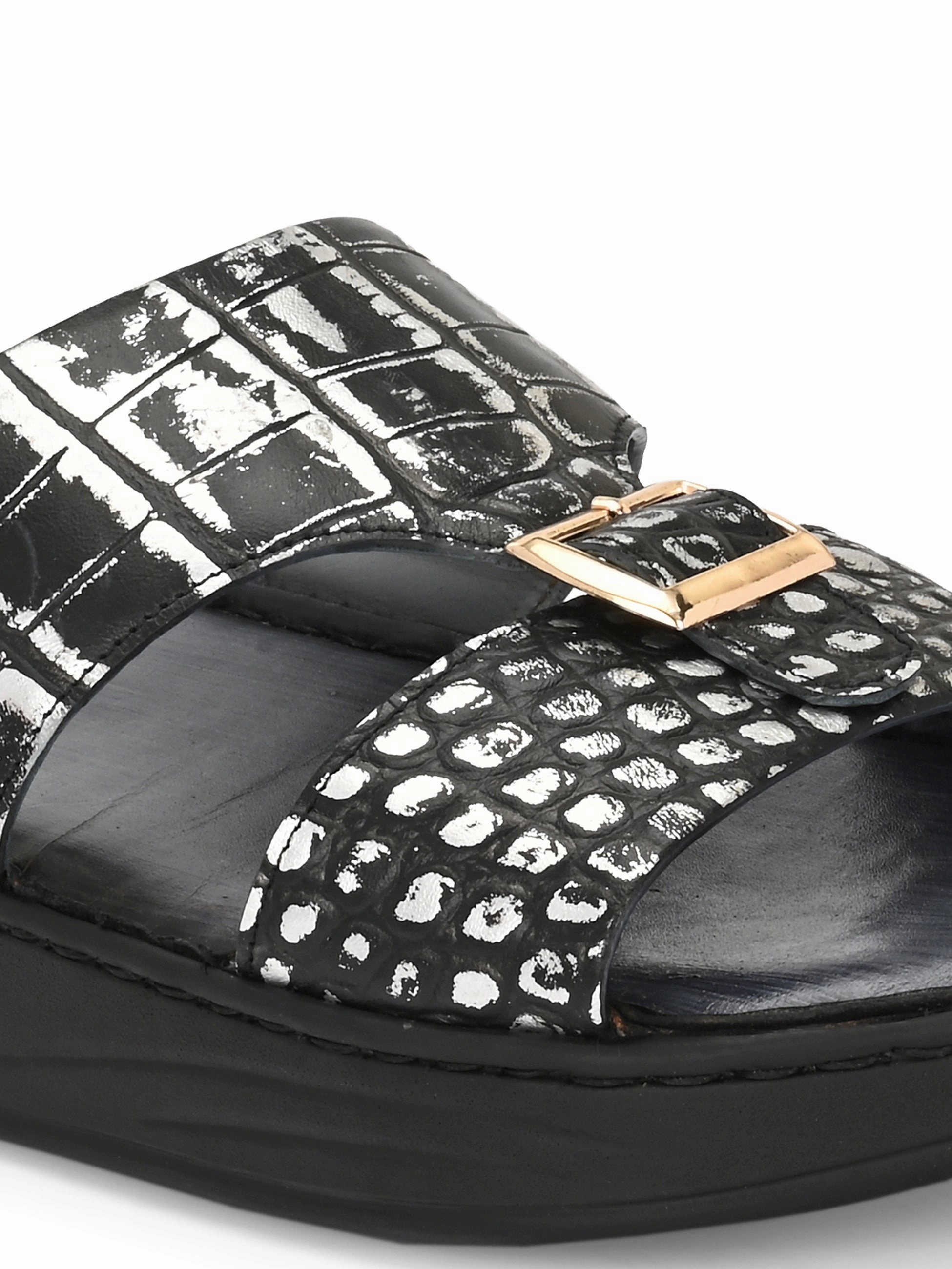 Levano Premium Metallic Grey Leather Slippers Ninja Slippers