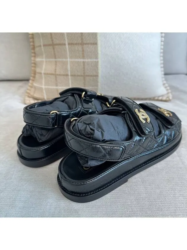 Logo Crumpled Shiny Lambskin Sandals Black Chanel Summer Sandals