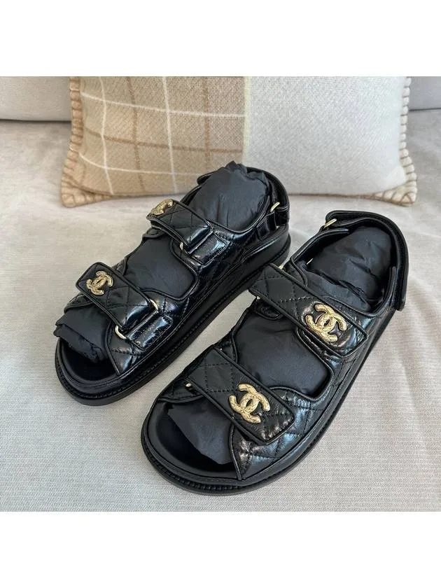 Archies Sandals Logo Crumpled Shiny Lambskin Sandals Black Chanel