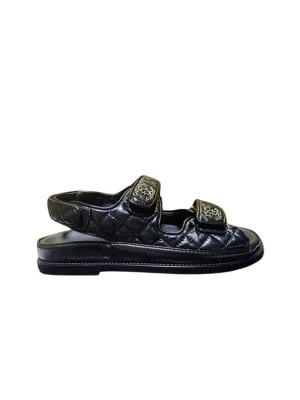 Logo Lambskin Sandals Black Chanel Sandals Mesh