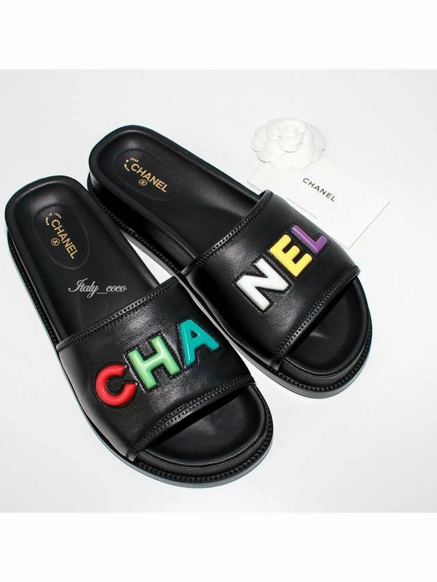 Logo Leather Slippers Black Chanel Full Sole Ballet Slippers