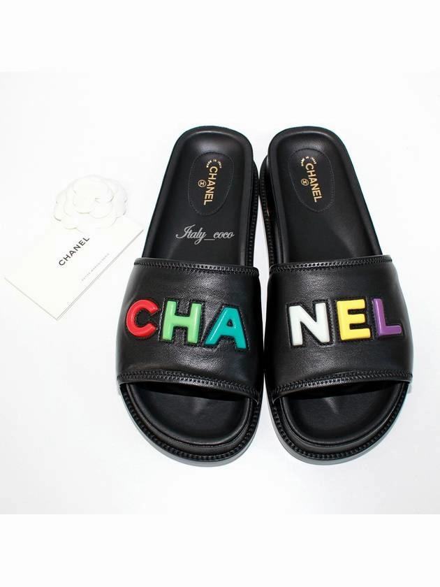 Logo Leather Slippers Black Chanel Realtree Slippers