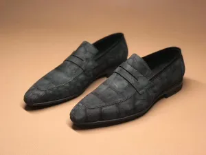 Crocodile Shoes Classic Sanded Genuine Crocodile Leather Slip On loafers driving shoes Grey Old Money Loafers Outfit