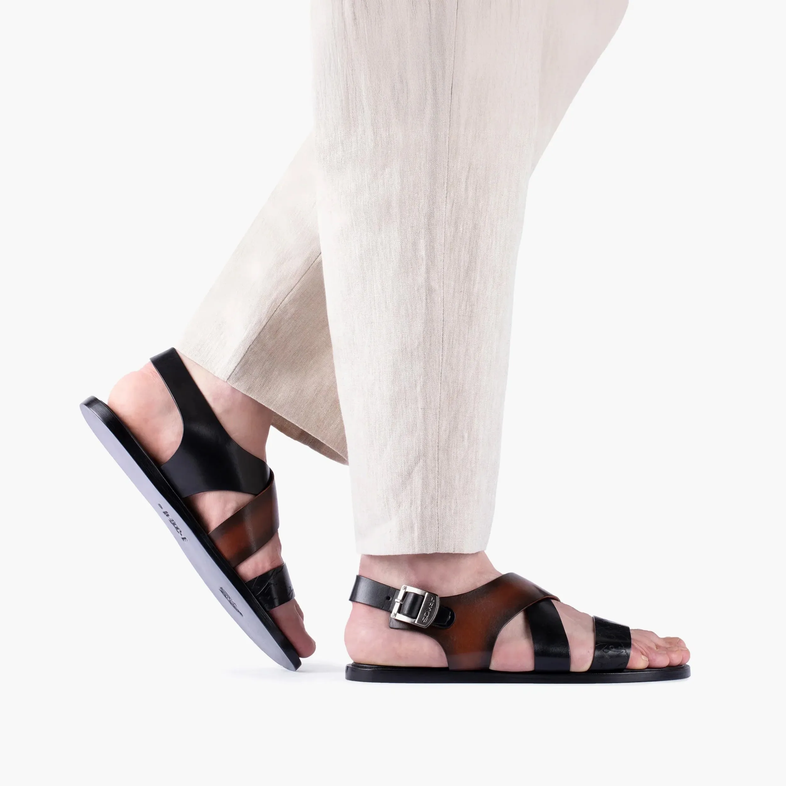 Men's Black And Brown Buckle Sandal Crocs Low Wedge Sandals