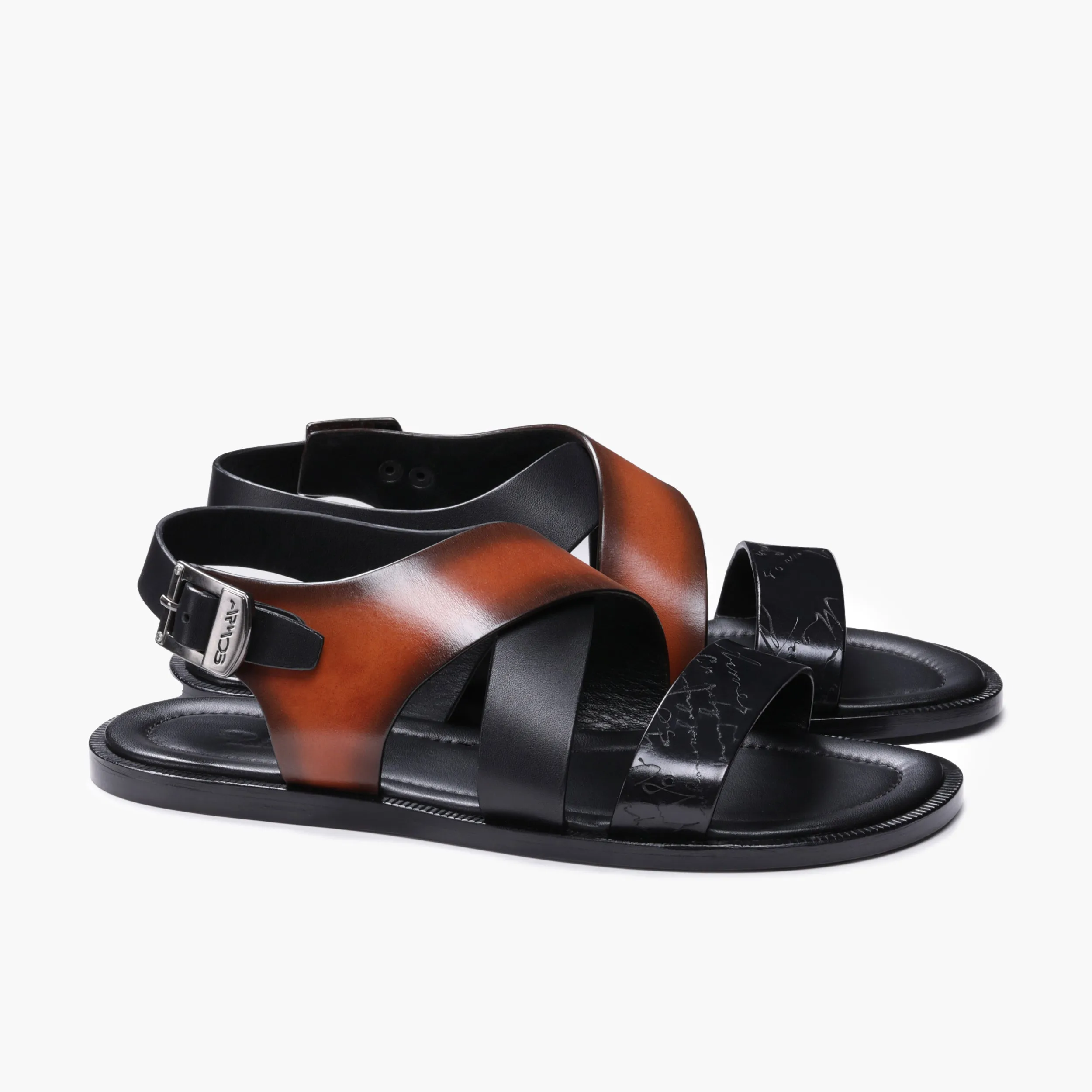 Men's Black And Brown Buckle Sandal Japanese Wooden Sandals