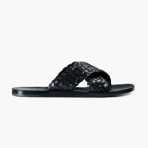 Barty Sandals Men's Black Woven Cross-Strap Slide Sandal