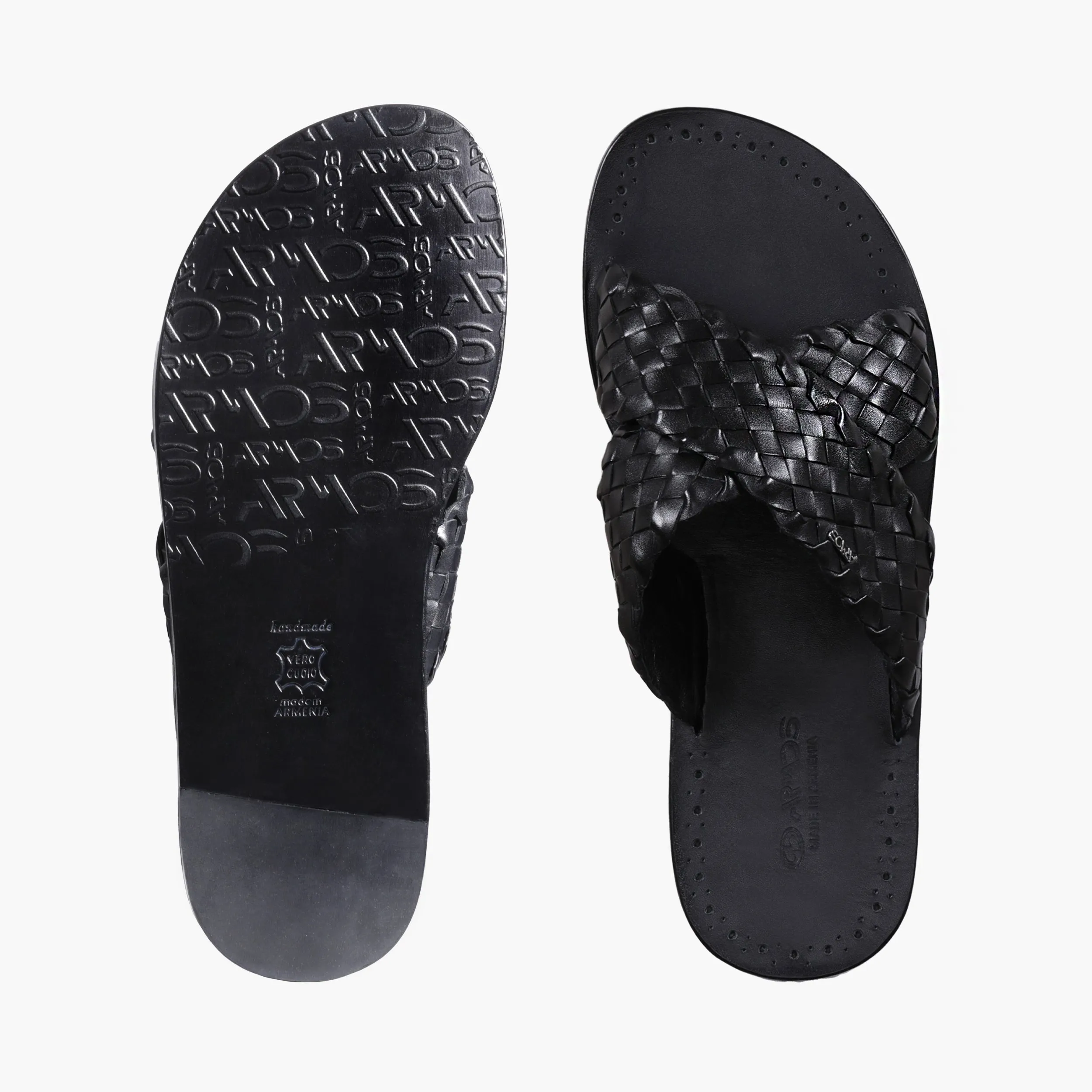Men's Black Woven Cross-Strap Slide Sandal Sandals With Strap