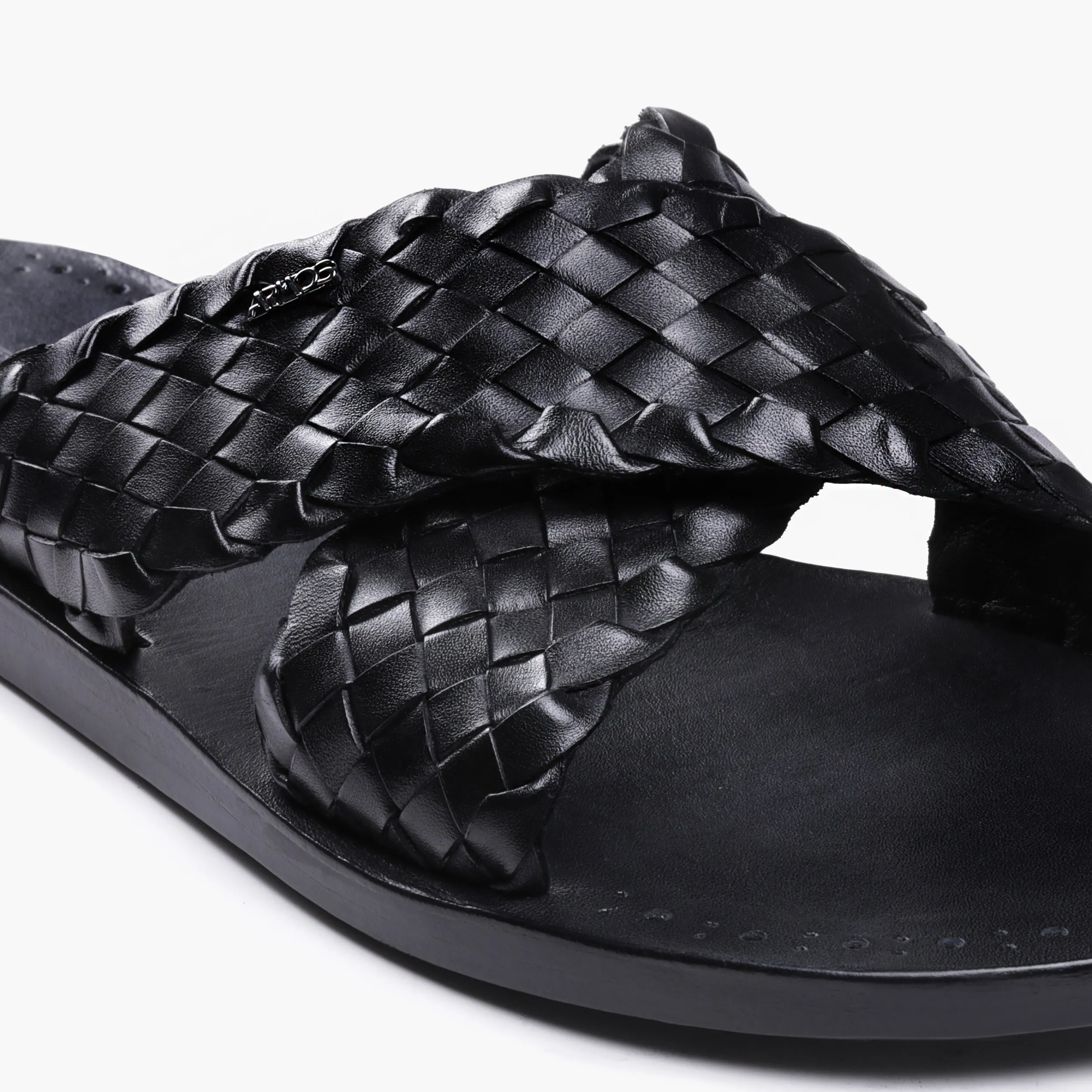 Open Toe Sandals With Heels Men's Black Woven Cross-Strap Slide Sandal