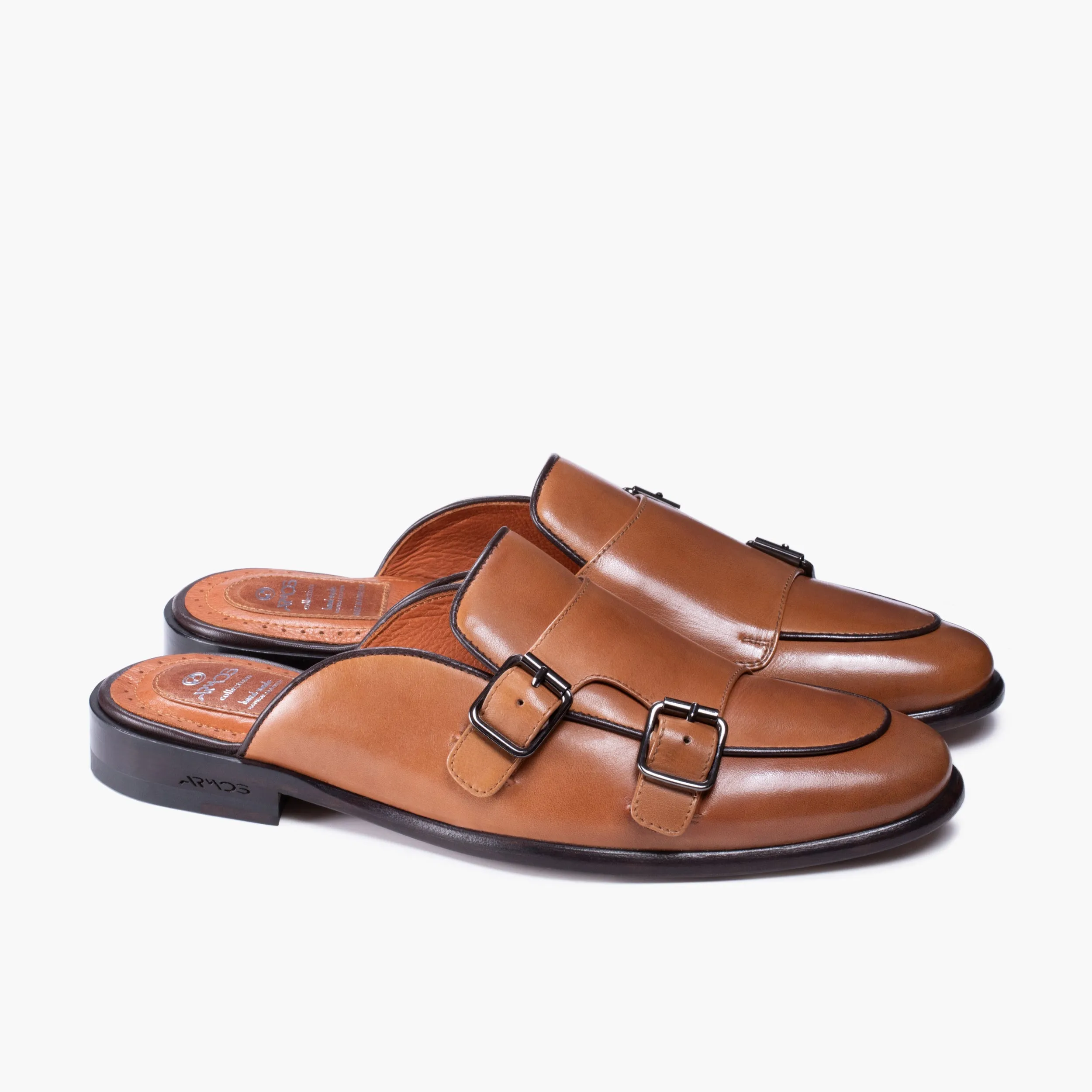 Men's Brown Leather Mule Support Insoles For Sandals