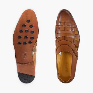 Slip Ins Sandals Men's Light Brown Leather Fisherman Sandal