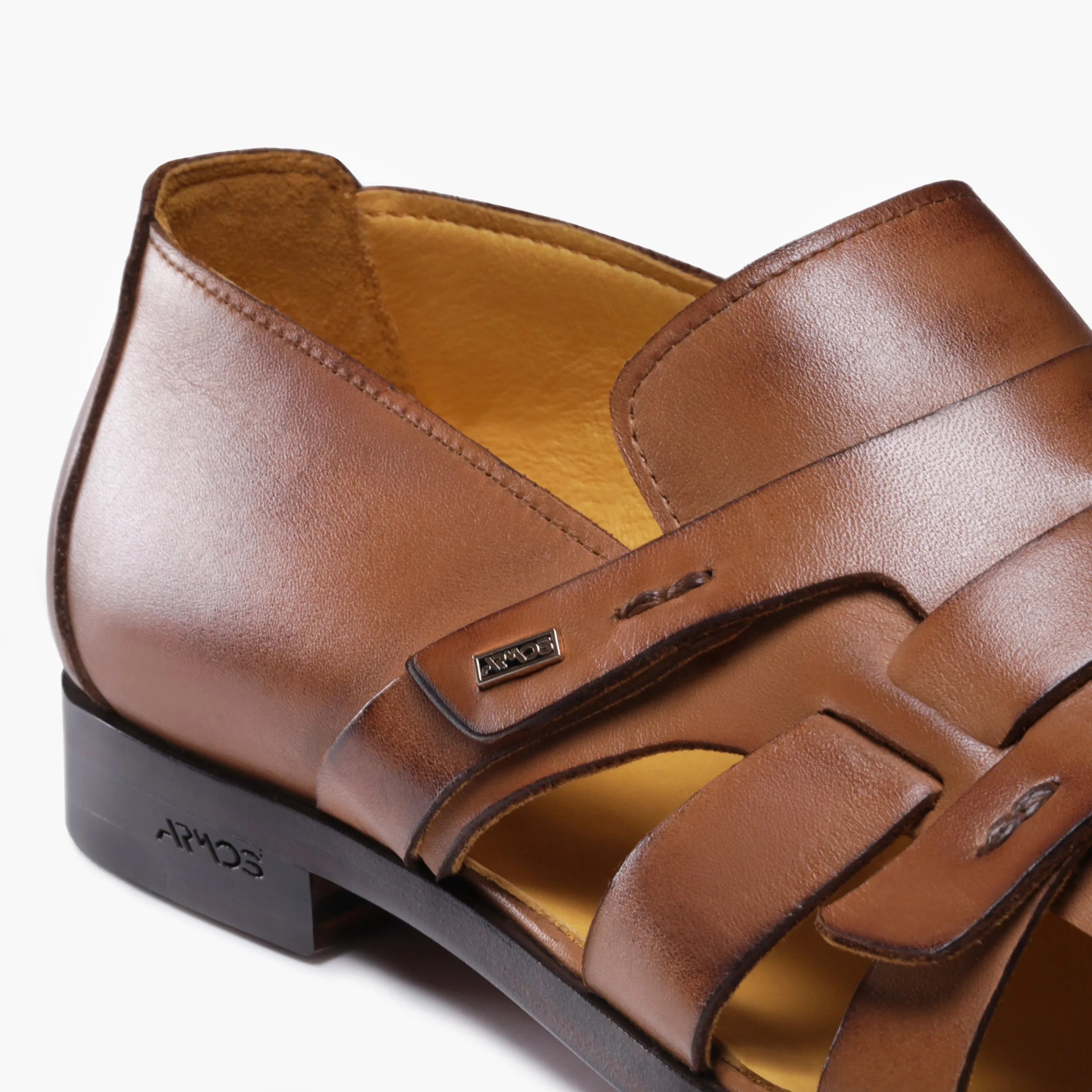 Dressy Orthopedic Sandals Men's Light Brown Leather Fisherman Sandal