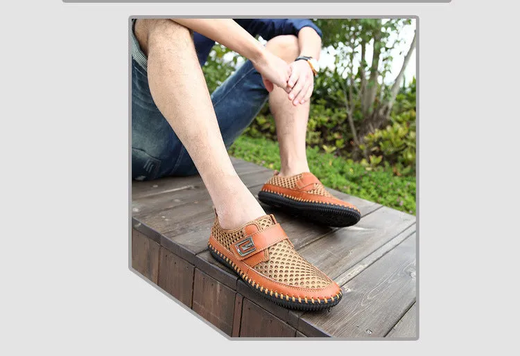 Mens Sandals PU Leather Slip On Men Shoes Soft Comfortable Shoes Sandals