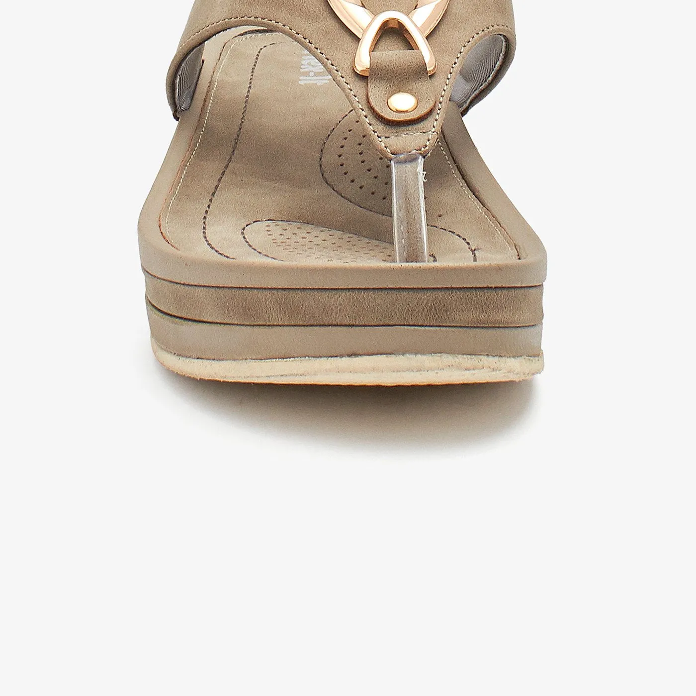 Metallic Buckle Thong Women Chappals Foot Pain After Wearing Flat Shoes