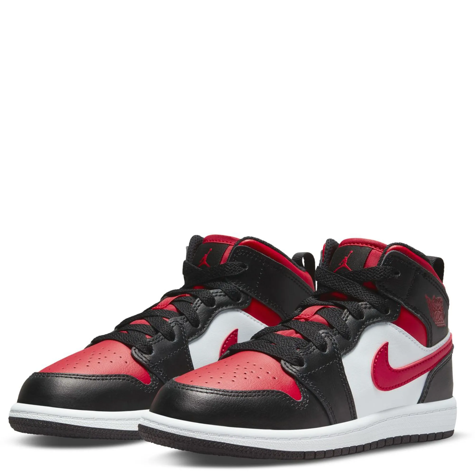 Nike Kid's Jordan 1 Mid Shoes - Black / Fire Red / White Outlet Nike Basketball Shoes