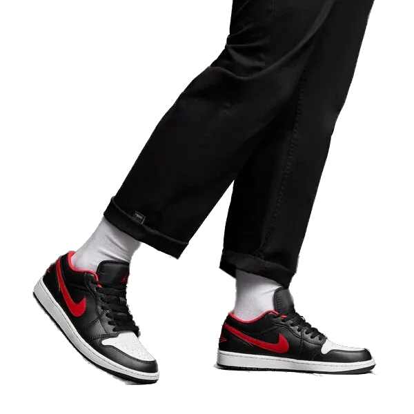 Nike Men's Air Jordan 1 Low Shoes - Black / Fire Red / White Nike Shoes Shox