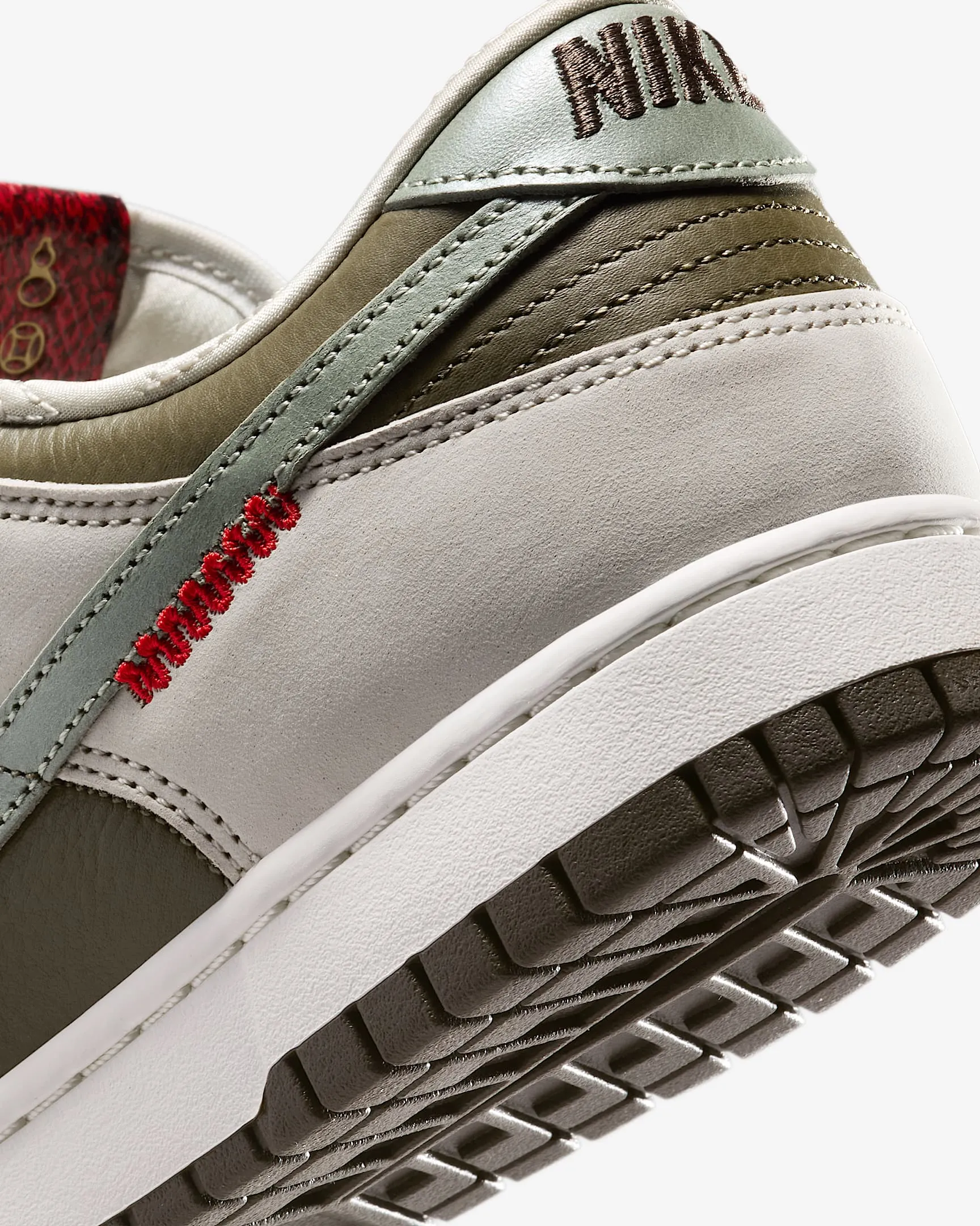Nike Men's Dunk Low Retro Year Of The Snake Shoes - Medium Olive / Jade Horizon / Sail / Ironstone / University Red Nike Lifestyle Shoes