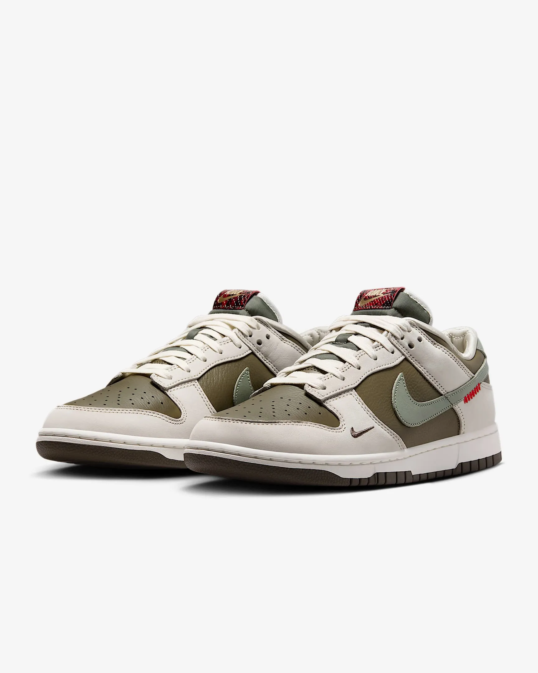 Nike Men's Dunk Low Retro Year Of The Snake Shoes - Medium Olive / Jade Horizon / Sail / Ironstone / University Red Nike Sandlot Shoes