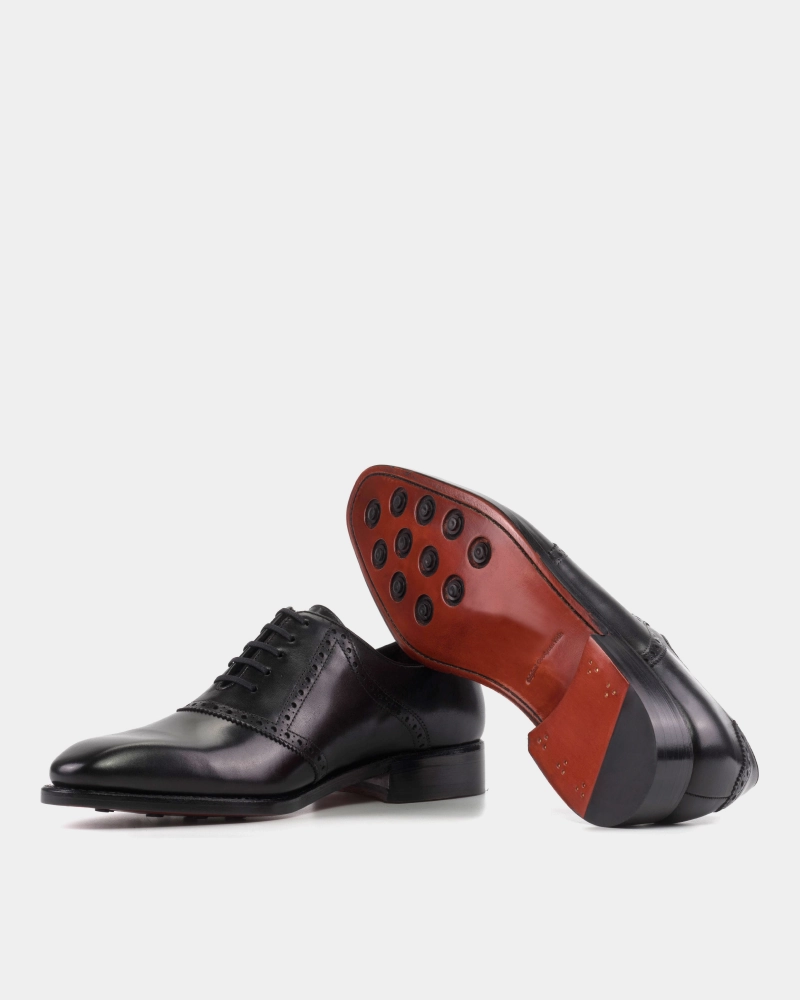 Outlet - Black Calf Saddle Oxford Shiny Oxfords Loafers