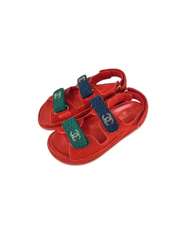 CC Logo Velcro Sandals Red Chanel Dressy Sandals For Wedding