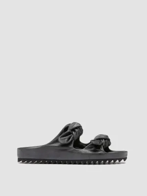PELAGIE 021 - Black Leather Slide Sandals Width Heeled Sandals