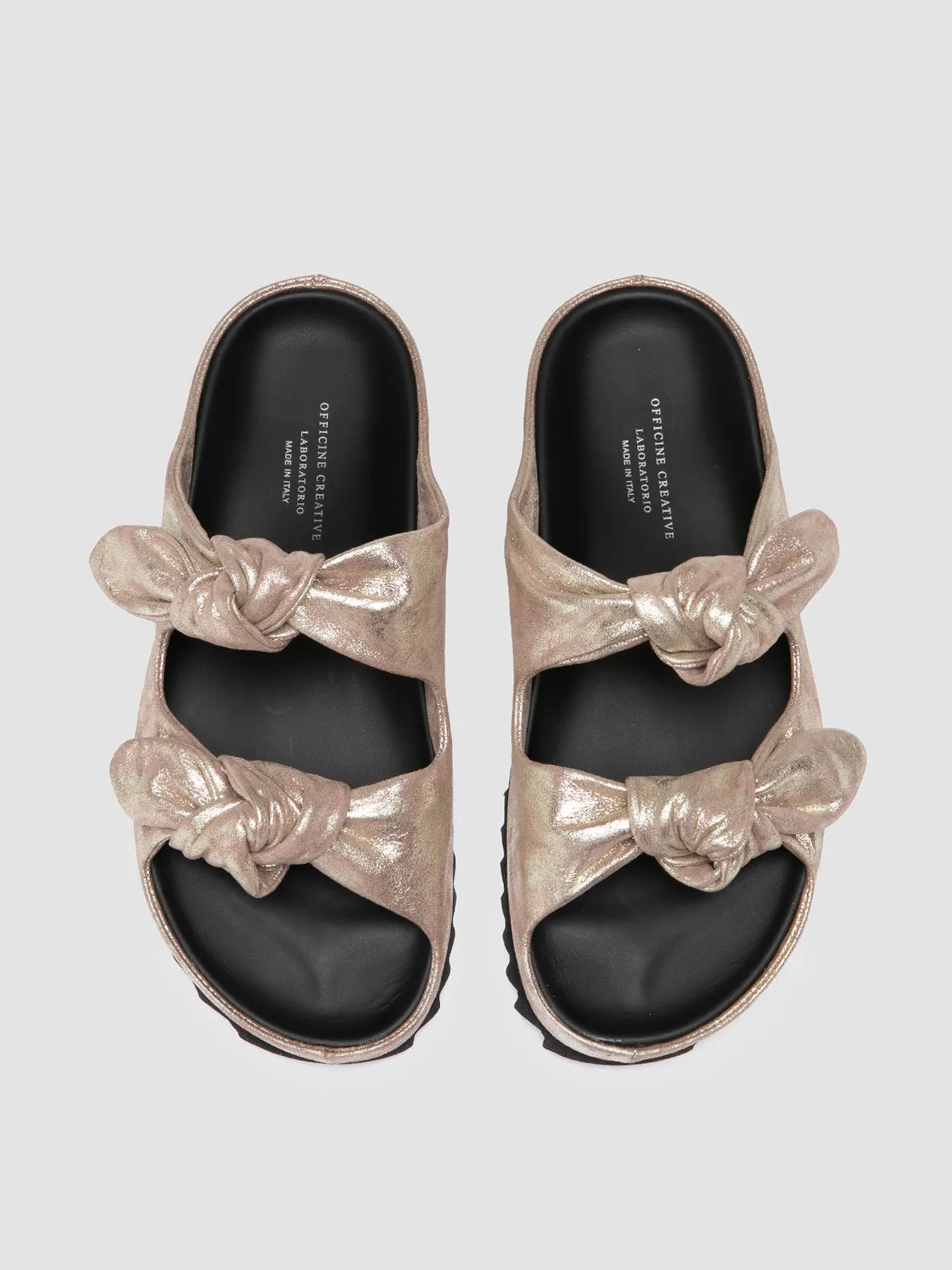 Tire Sandals PELAGIE 021 - Gold Leather Slide Sandals