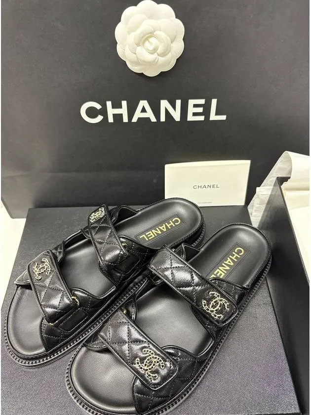 Sandals With Bottle Opener CC Logo Velcro Sandals Black Chanel