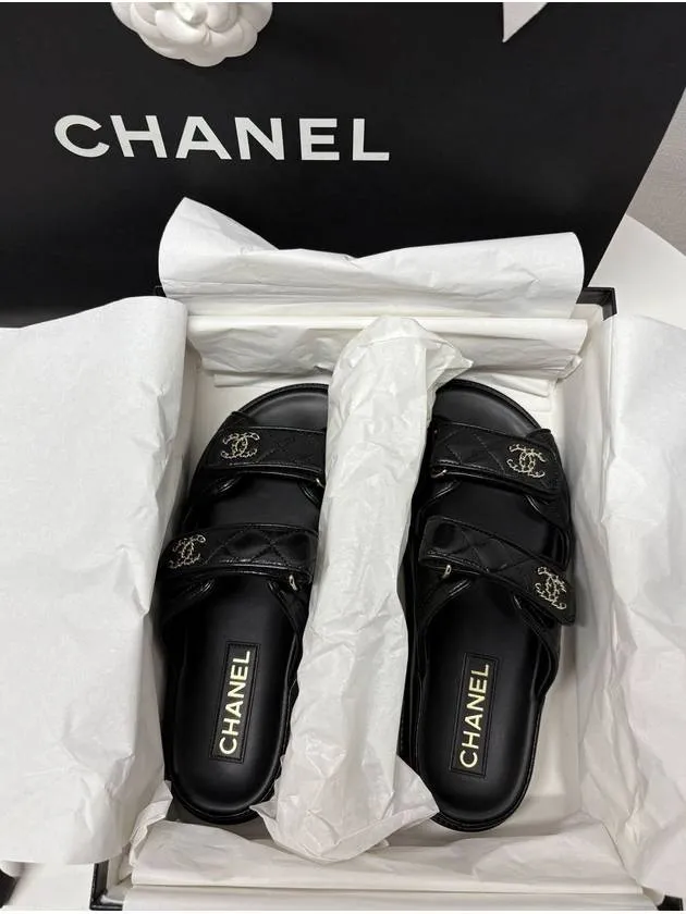 CC Logo Velcro Sandals Black Chanel Rhinestone Sandals Heels