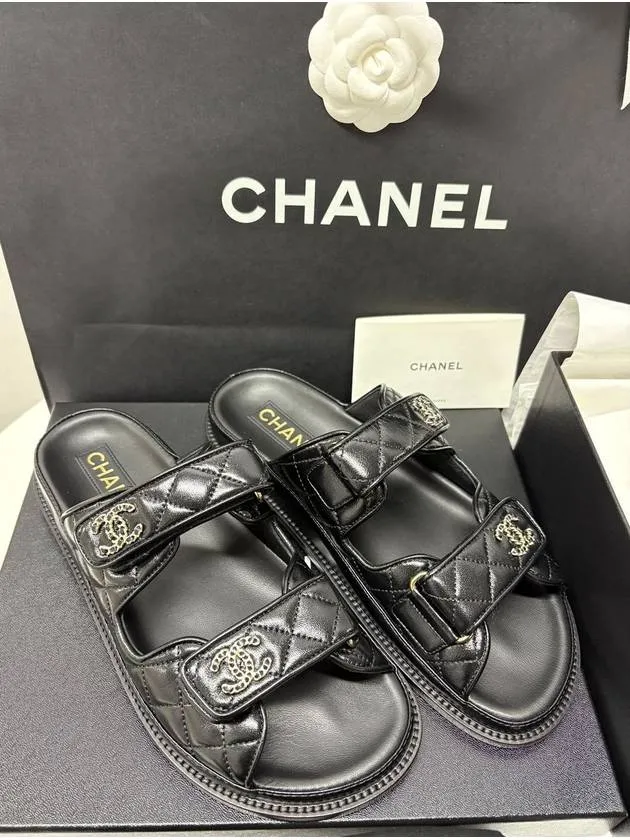 Sandals Resorts Deals CC Logo Velcro Sandals Black Chanel