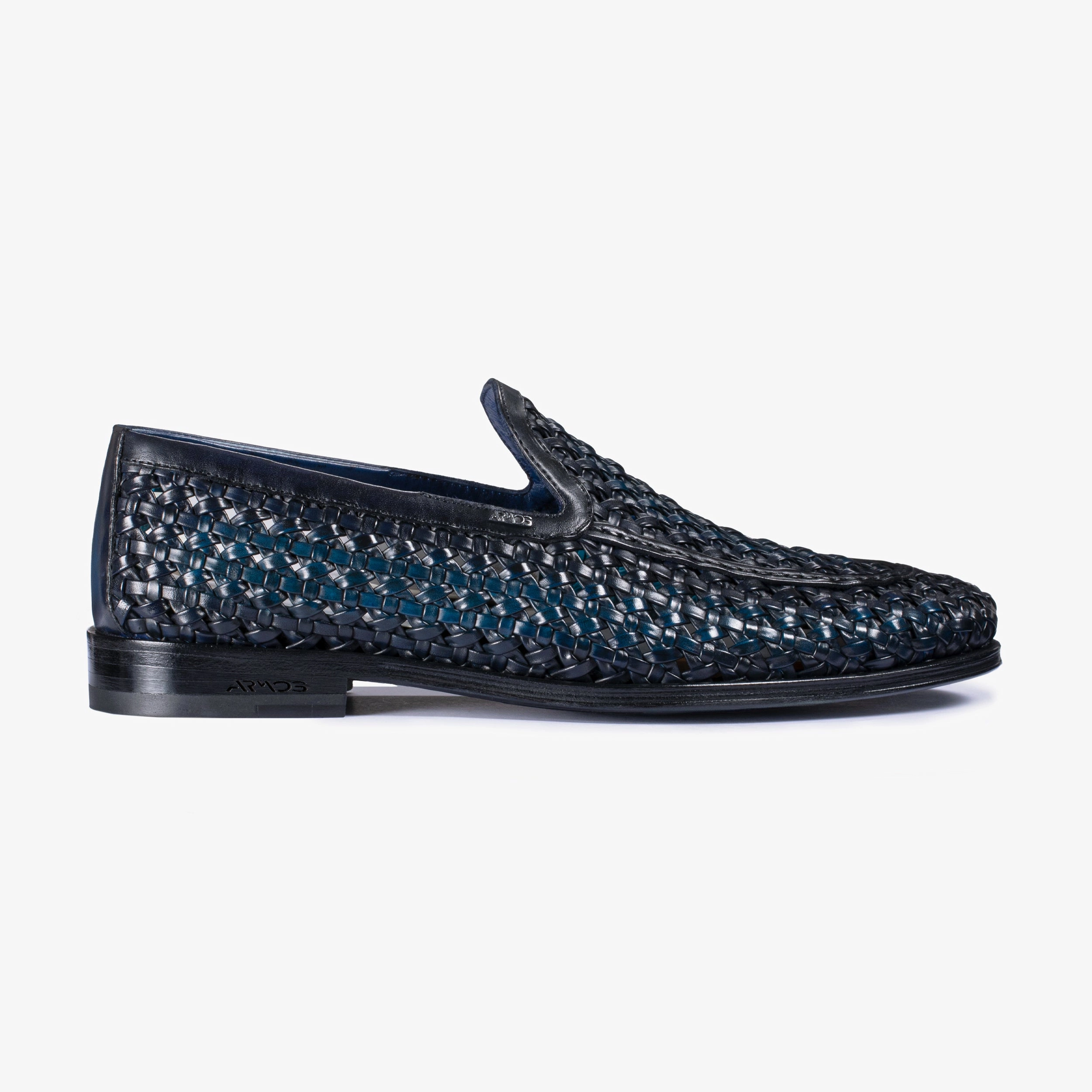 Men's Blue Woven Leather Loafer Loafers Catonsville Menu