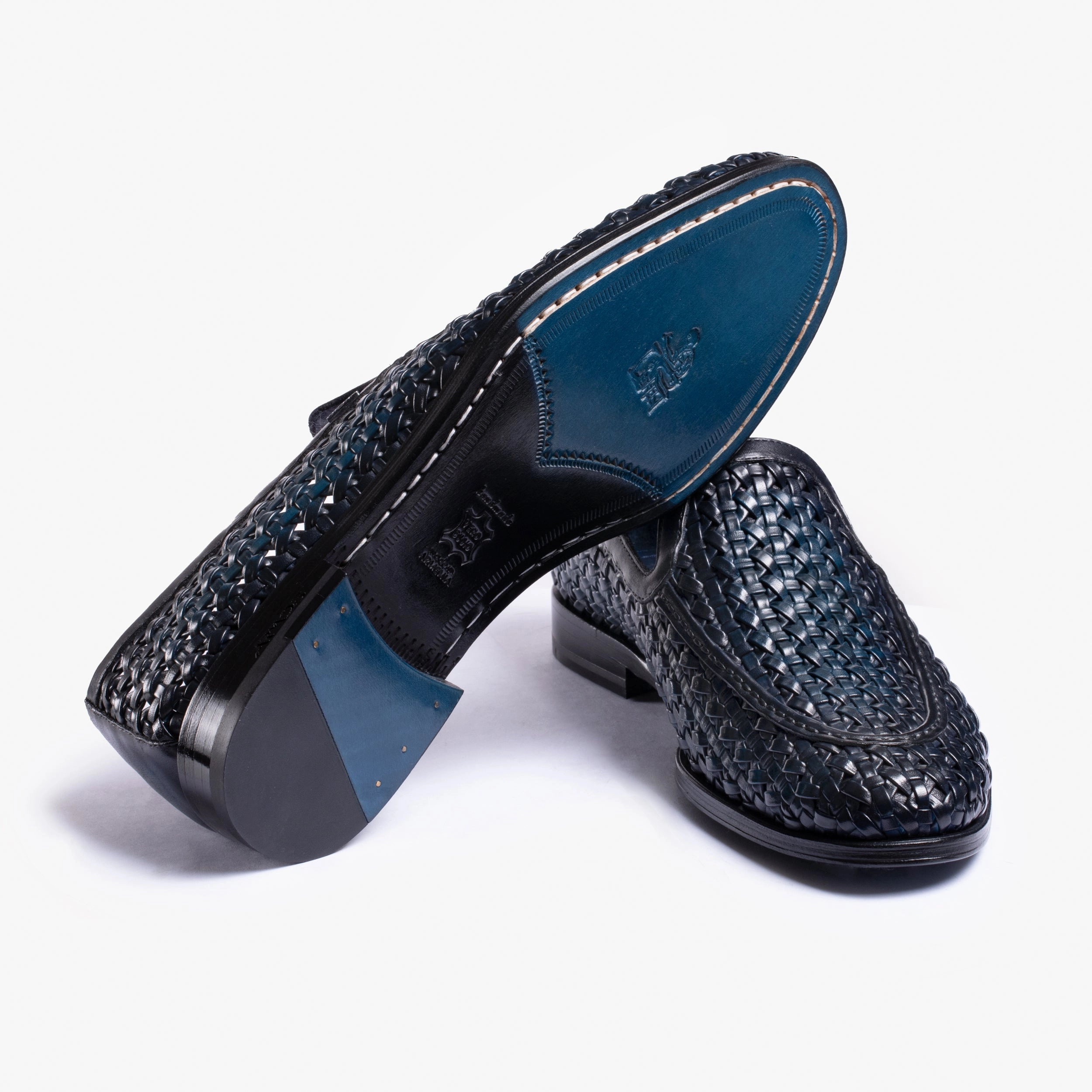 Men's Blue Woven Leather Loafer Loafers Catonsville