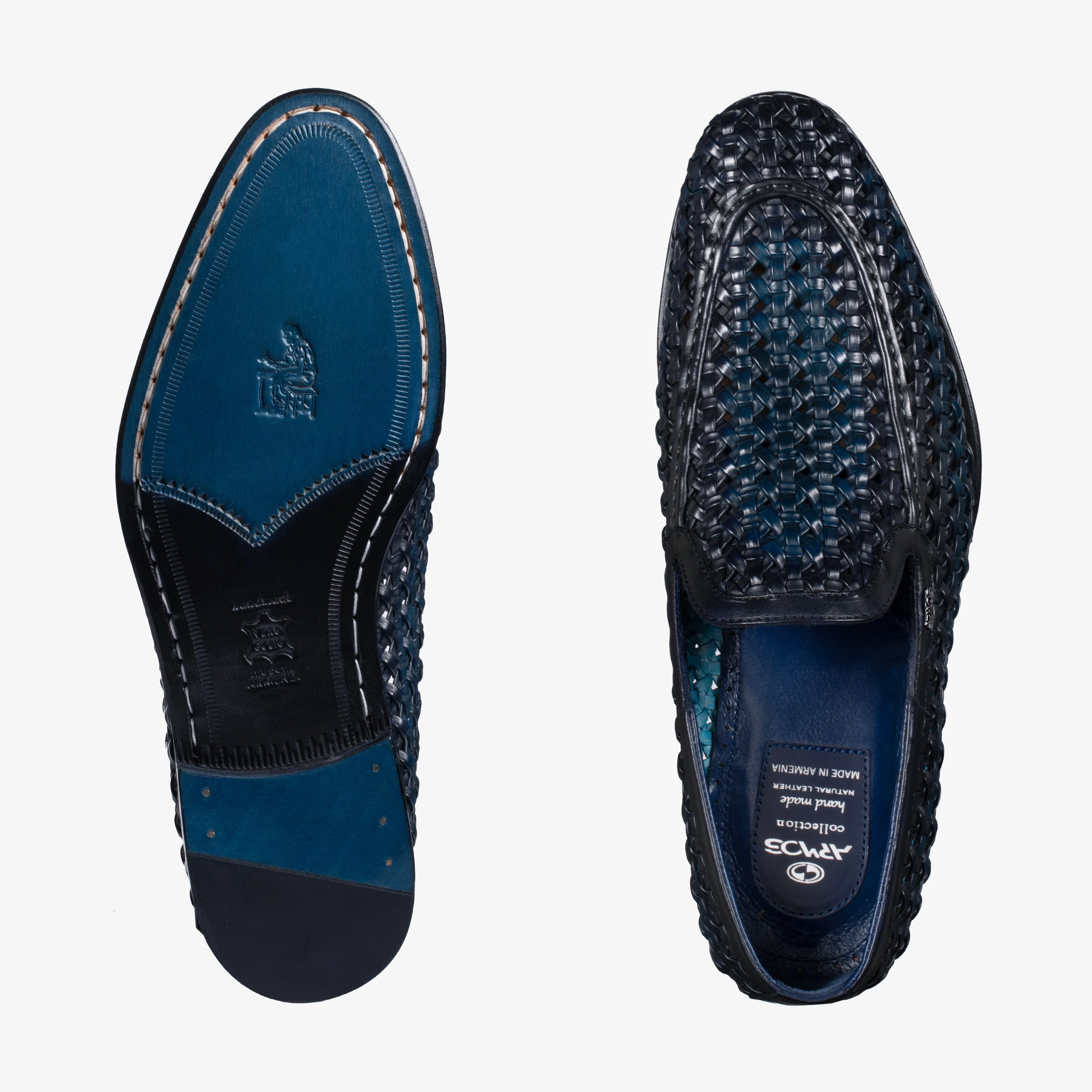 Loafers Low Heel Men's Blue Woven Leather Loafer