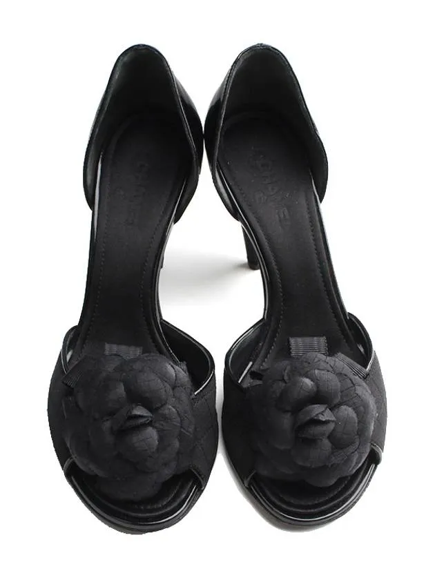 Open Toe High Heels Black camellia open toe shoes 35 and a half Chanel