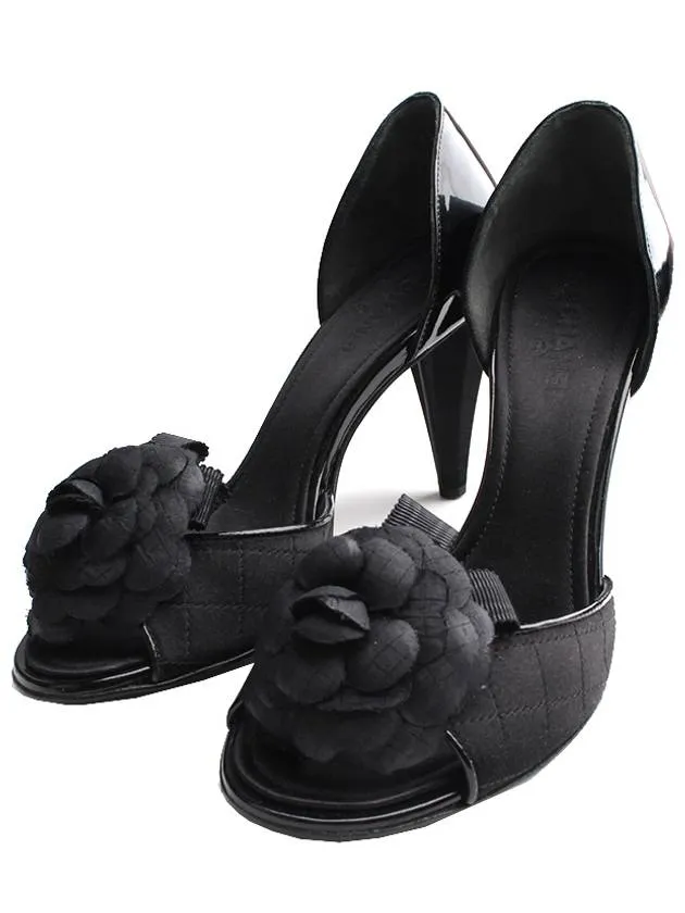 Black camellia open toe shoes 35 and a half Chanel Heels For Work