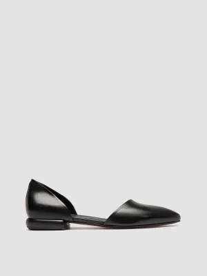 SUE 002 - Black Leather Ballerina Shoes House Loafers