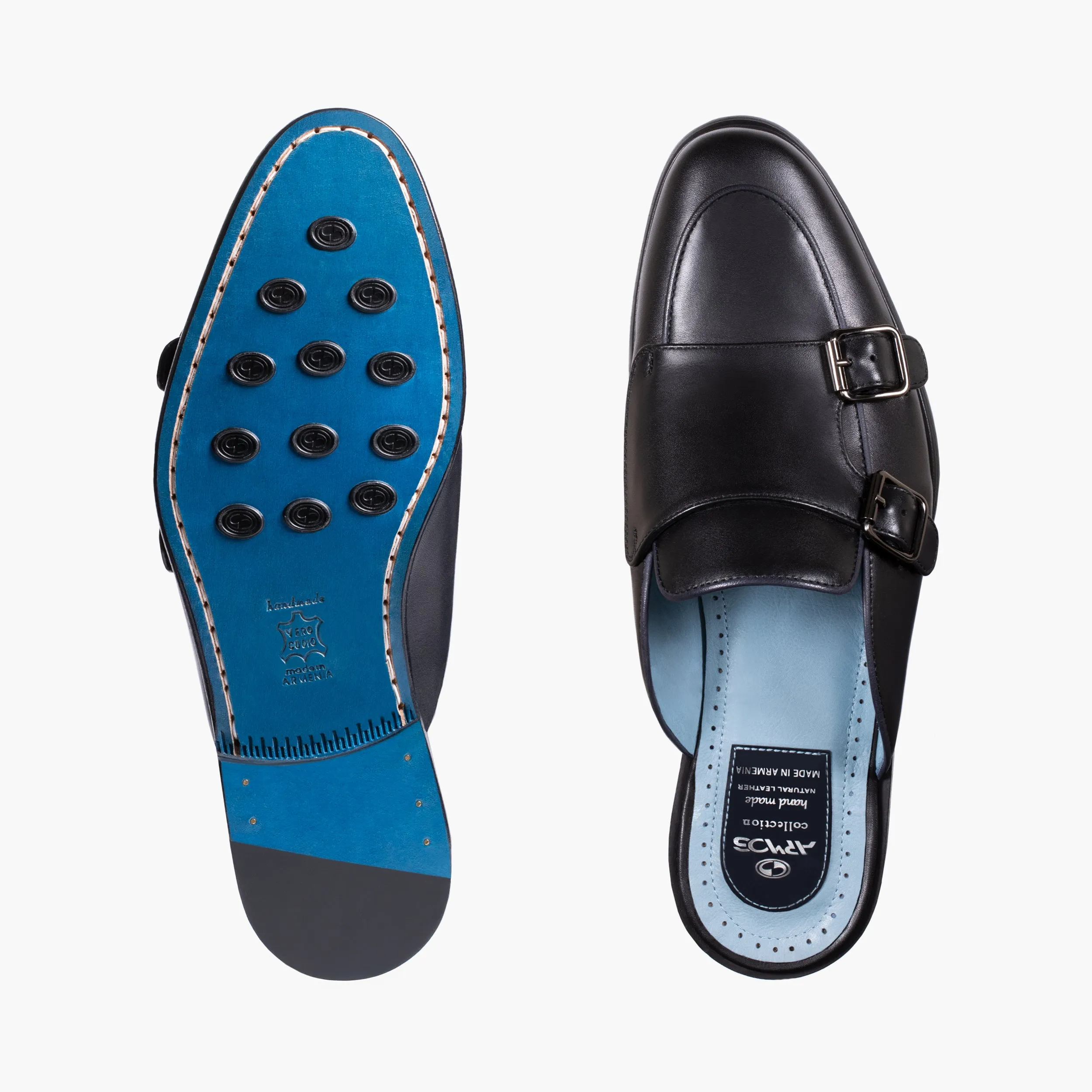 Men's Black Leather Mule Sandals Church Woodcrest