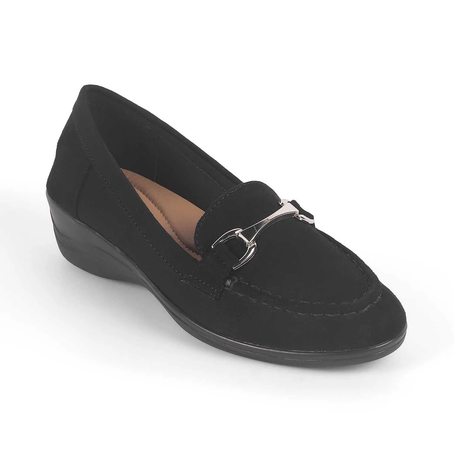 Tresmode Lucia Black Women's Casual Wedge Loafers Loafers With Toe Separation
