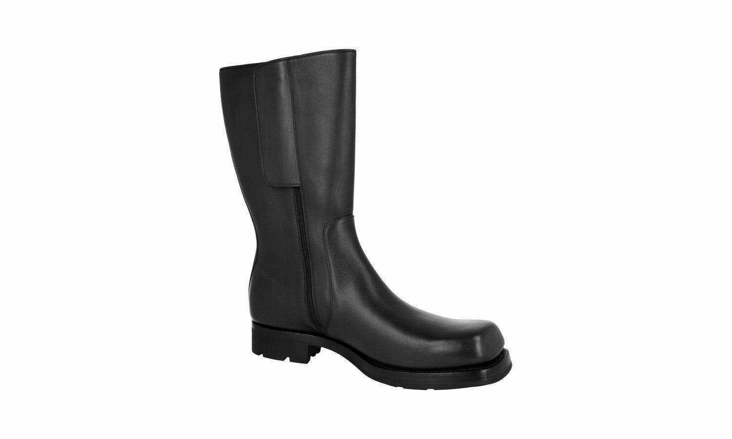 Sock Boots Knee High Prada Men's Black welt-sewn Leather Boots 2UG005