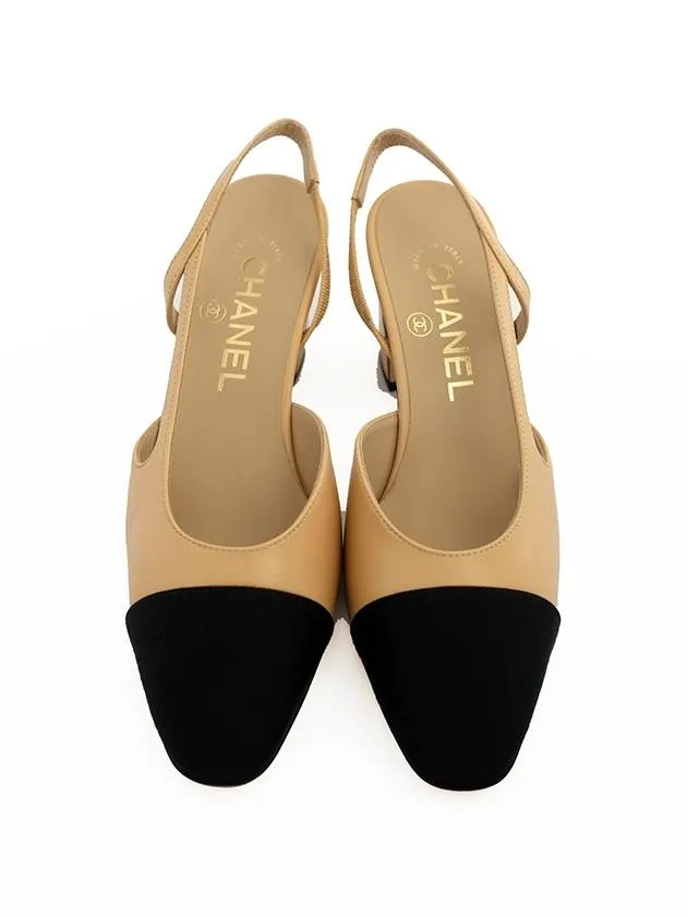 Goatskin Grosgrain Slingback Heel Beige Chanel Heel Oxfords