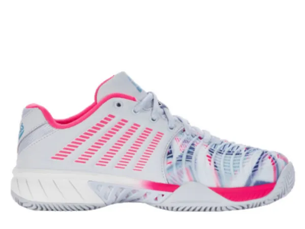Michael Chang Tennis Shoes K-Swiss Express Light 3 HB Ladies Padel Tennis Shoe (Artic Ice/White/Neon Pink)